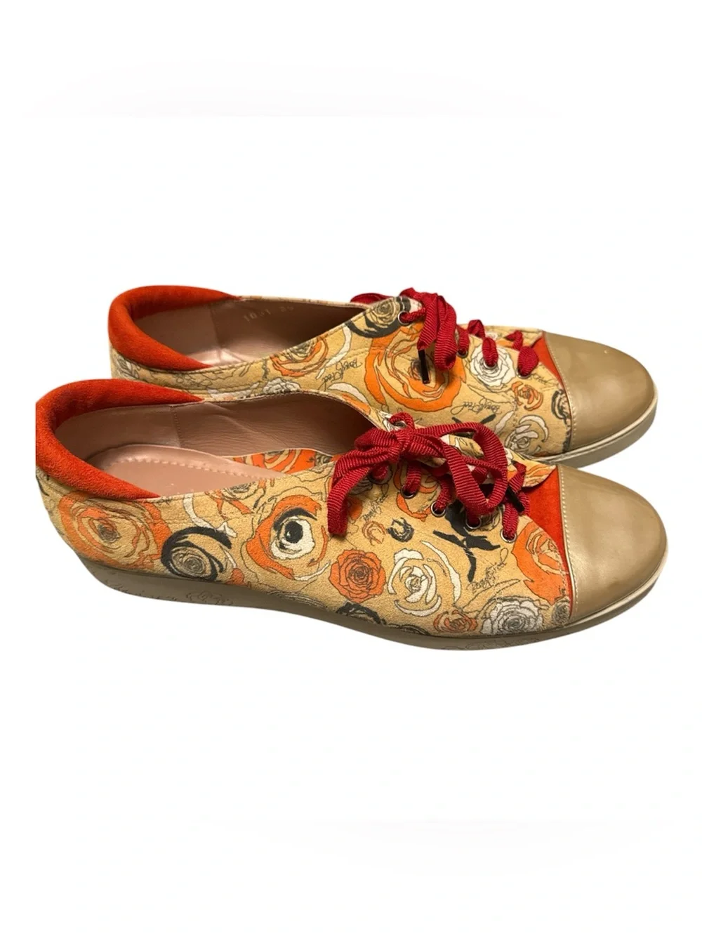 BeautiFeel Floral Lace-Up Sneakers in Orange, Red, and Beige